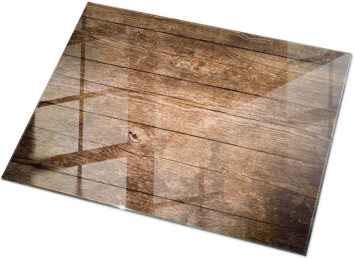 Tulup Tafelblad Glas - Houten Plankstructuur Gehard Glas - 120 cm x 80 cm - Bruin Glazen Tafelblad - Rechthoekig Tafelblad Glas - Glazen Tafelblad voor Tuin of Terrastafels - Glasplaat Tafel