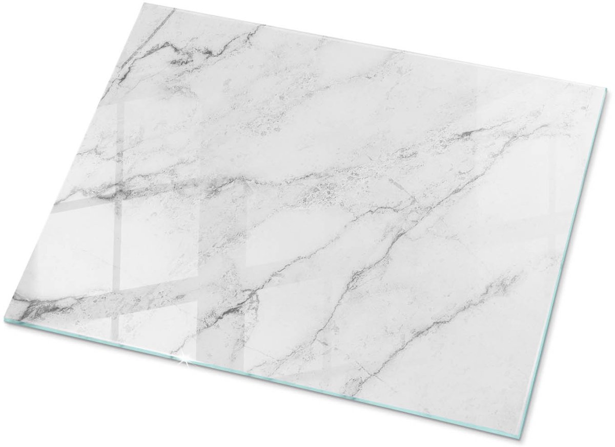 Tulup Tafelblad Glas - Marmeren Oppervlaktepatroon Veiligheidsglas - 80 cm x 60 cm - Wit Gehard Glas - Rechthoekig Tafelblad Glas - Glazen Tafelblad voor de Woonkamer - Glazen Plaat
