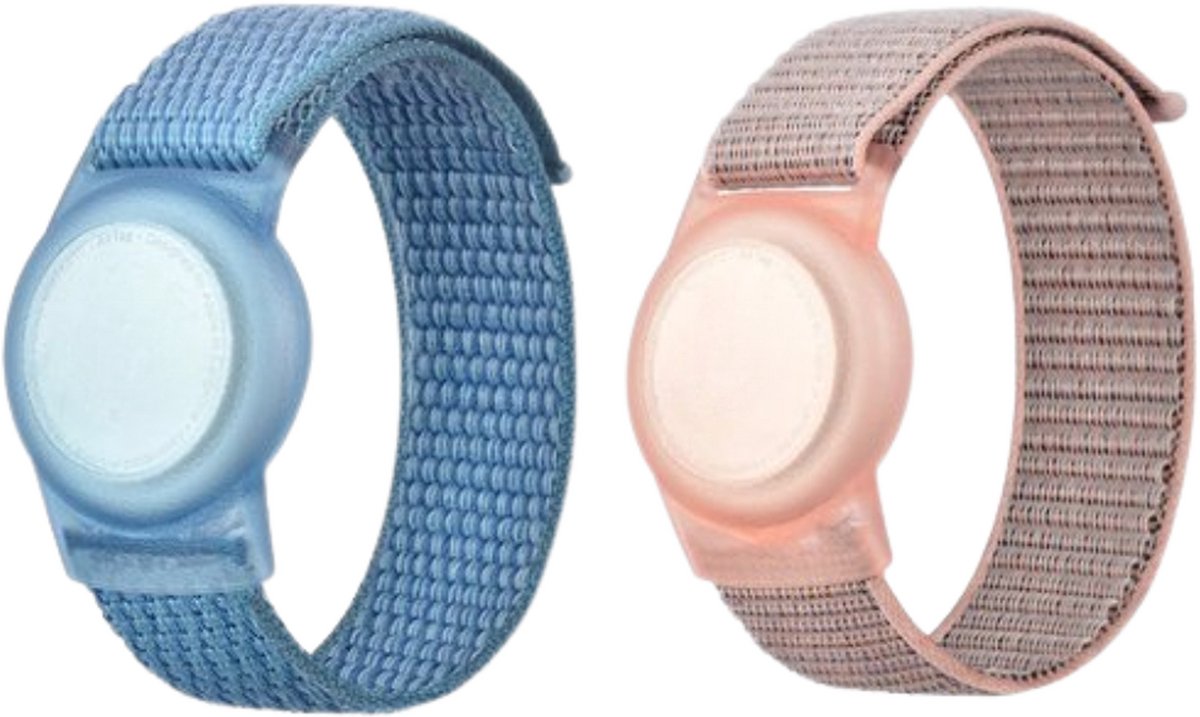 Knaak Polsbandje geschikt voor Apple AirTag - 2-Pack - Siliconen Armband - 22 cm - Roze en Blauw