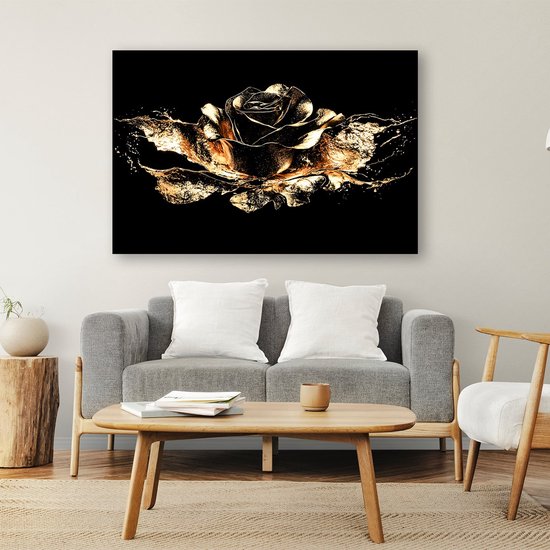 Motif rose dorée scintillante - Tableaux sur verre rose - Décoration murale fleur en verre - Abstrait - Peintures sur acrylique - Décoration murale champêtre - verre acrylique 75x50 cm