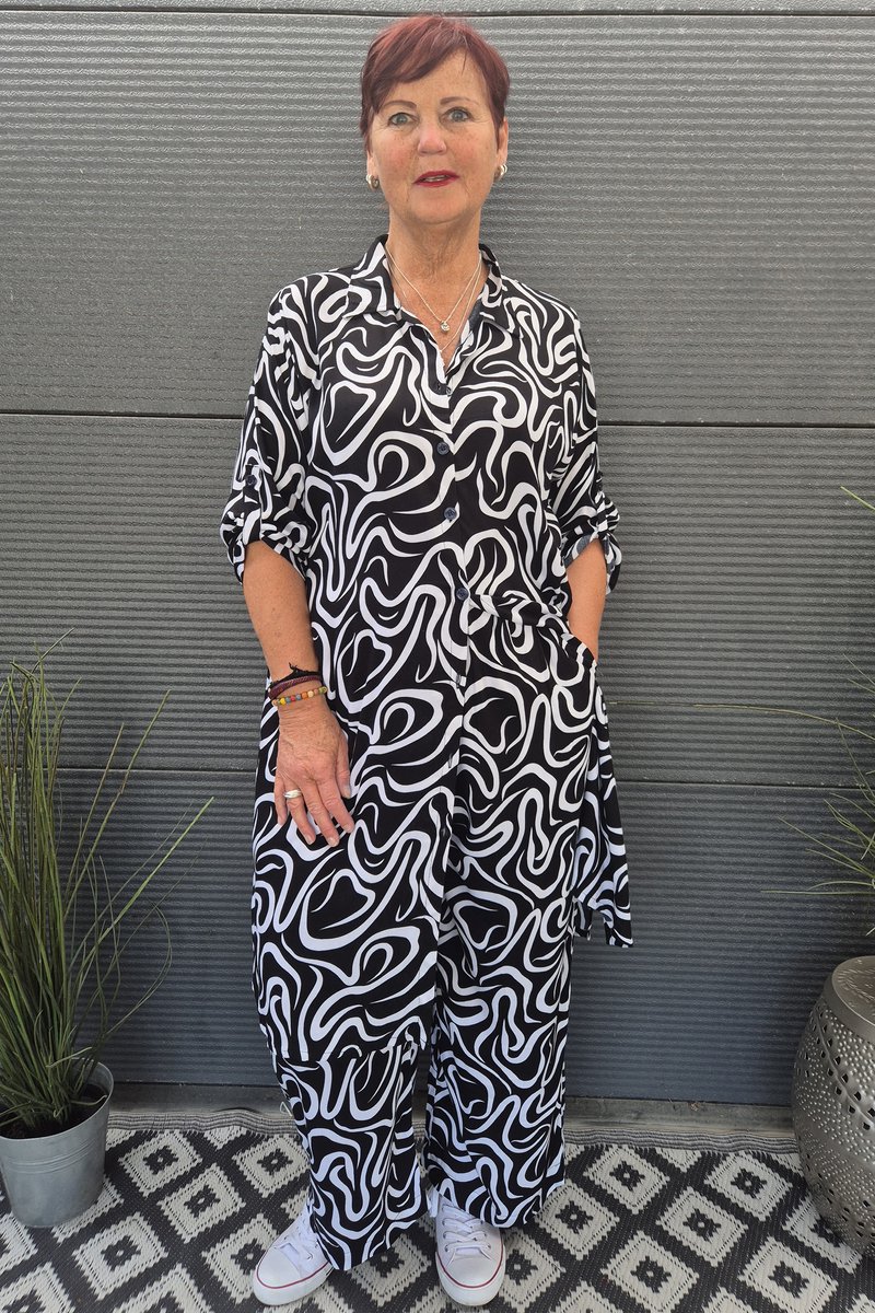 Bagoes lange blouse oprolmouw streep