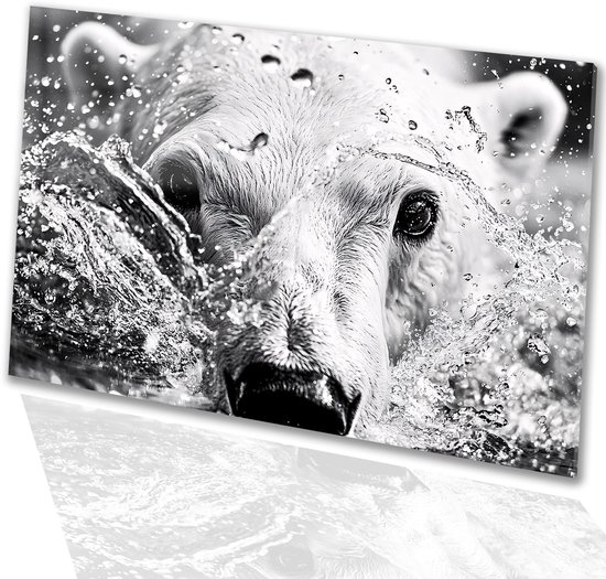 IJsbeer in spetterend water - Beer glazen schilderijen - Wanddecoratie glas water - Hyperrealisme - Kunst op plexiglas - Kunstwerk - acrylglas 90x60 cm