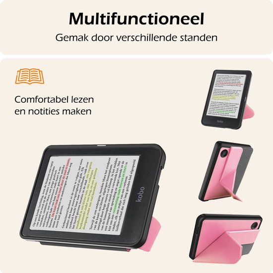 Hoesje Geschikt voor Kobo Clara Colour Hoes Book Case Trifold - Hoes Geschikt voor Kobo Clara Colour Hoesje Book Cover Met Screenprotector - Roze van Merkloos — afbeelding 3