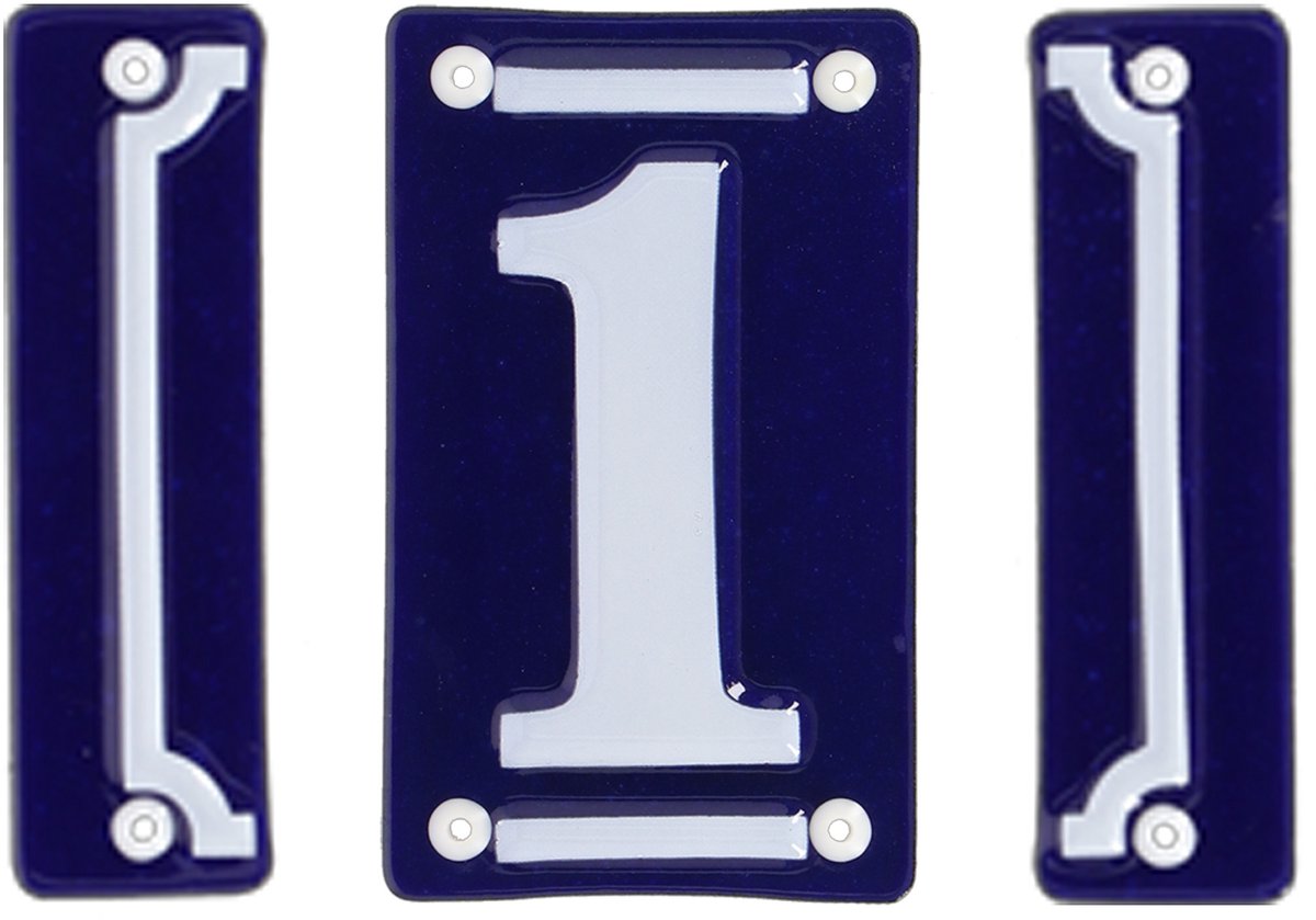 Best for Boots huisnummer 1 en 2x eindstuk - Oudhollands - emaille - blauw/wit