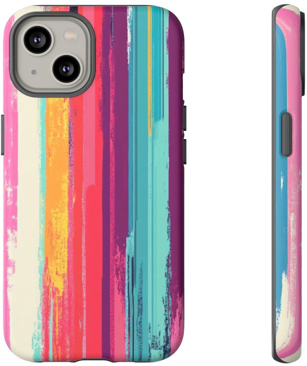 Levendige Verticale Strepen Abstracte Kunst – Telefoonhoesje Geschikt voor iPhone 14