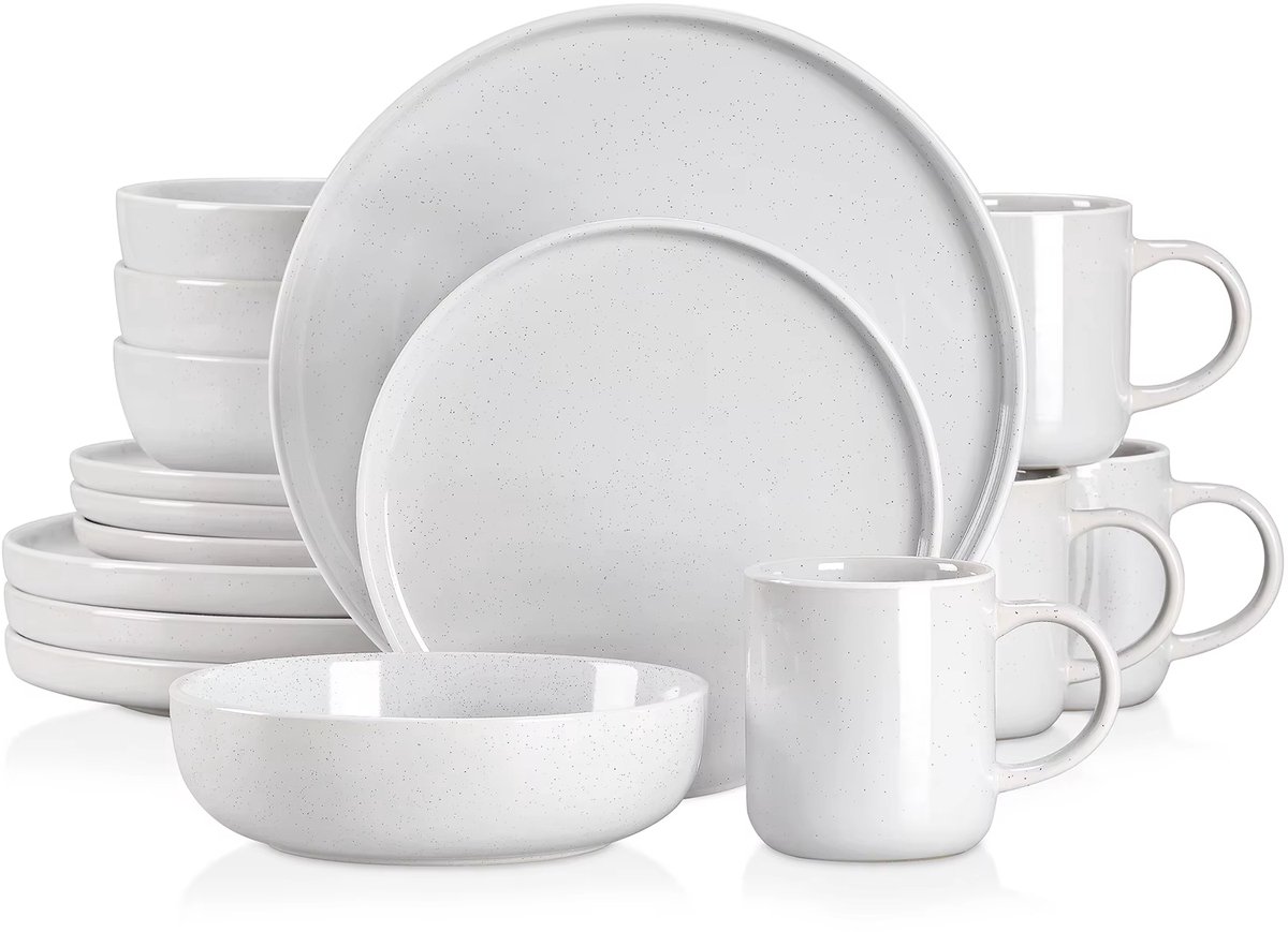 Luxe Serviesset – 16 delig – 4 persoons – Porselein - Bordenset – Dinner platen – Dessertborden - Kommen - Mokken - Schaaltjes - Lichtgrijs