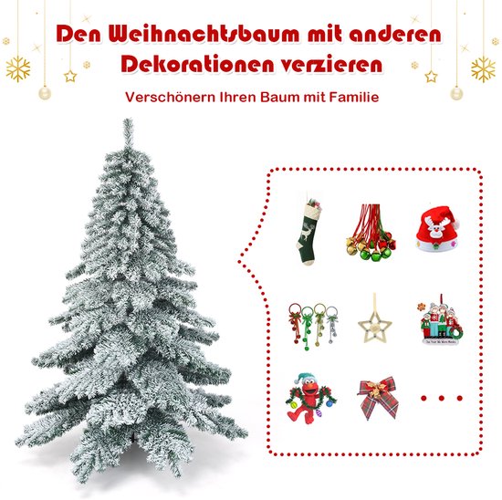 COSTWAY 180/225cm Kunstkerstboom Met Sneeuw, Kunstkerstboom Met Metalen Standaard Kunstkerstboom Pvc Tips Kunstkerstboom Vouwsysteem Ideaal Voor Thuis En Op Kantoor 180cm