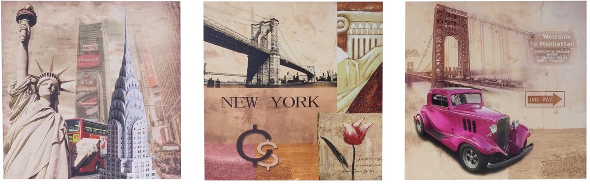 Canvas foto T376, wandfoto spieraam kunstdruk, 3-delig 150x50cm ~ New York
