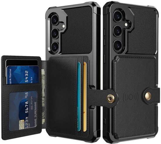Étui portefeuille adapté pour Samsung Galaxy A35 - Coque arrière avec porte-carte - Étui de téléphone pour carte de débit - Porte-carte à l'arrière - Étui avec aimant pour support de voiture Zwart