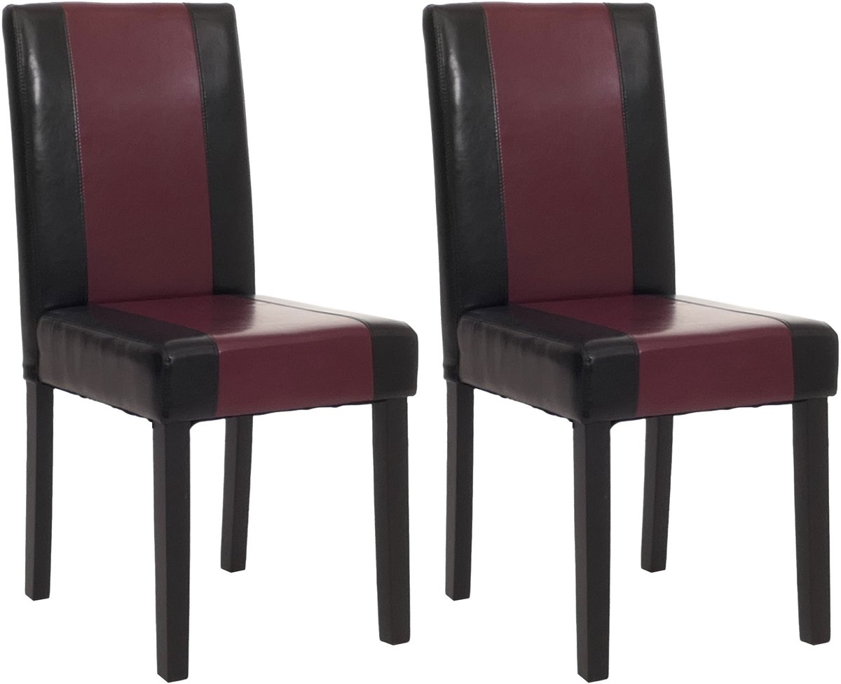 Set van 2 eetkamerstoelen Keukenstoel Littau ~ kunstleer, zwart-rood, donkere poten