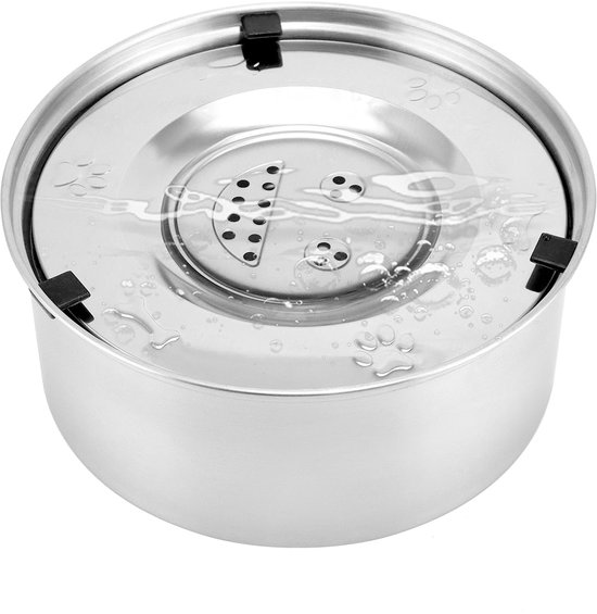 Geen morsen waterbak voor honden, 2L grote roestvrijstalen langzaam drinkwaterschoteldispenser, past in verhoogde voerbak voor huisdieren, morsen druppel- en spatbestendige slobberstop voor rommelige