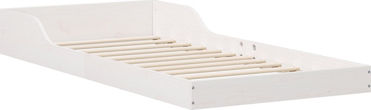 vidaXL Bedframe - Wit - 90 - x - 200 - cm - Massief - grenenhout