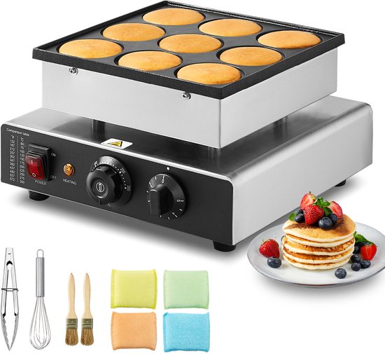 Dutch Pancake Maker, 9-Delige Dorayaki Bakplaat Met 76 Mm Diameter, 850 W CommerciëLe Elektrische Poffertjesgrill, Roestvrij Staal Met Antiaanbaklaag, Temperatuur- En Tijdregeling — afbeelding 3