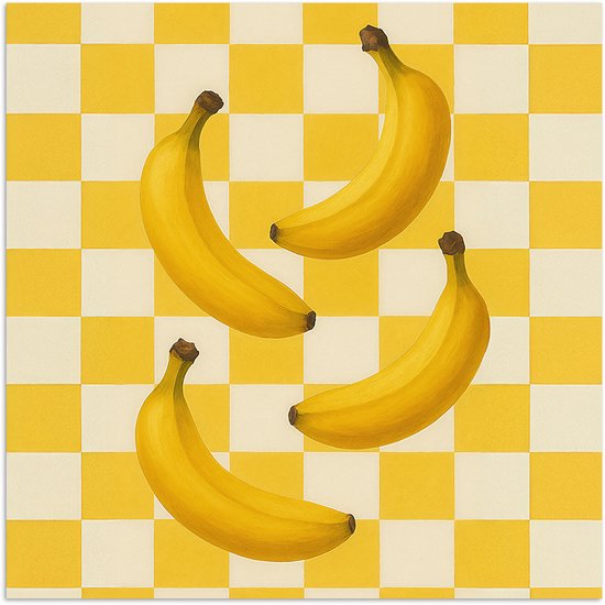 Poster 100x100 cm - Bananen - Geel - Geblokt - Posters - Kamer decoratie - Wanddecoratie woonkamer - Muurdecoratie slaapkamer XXL