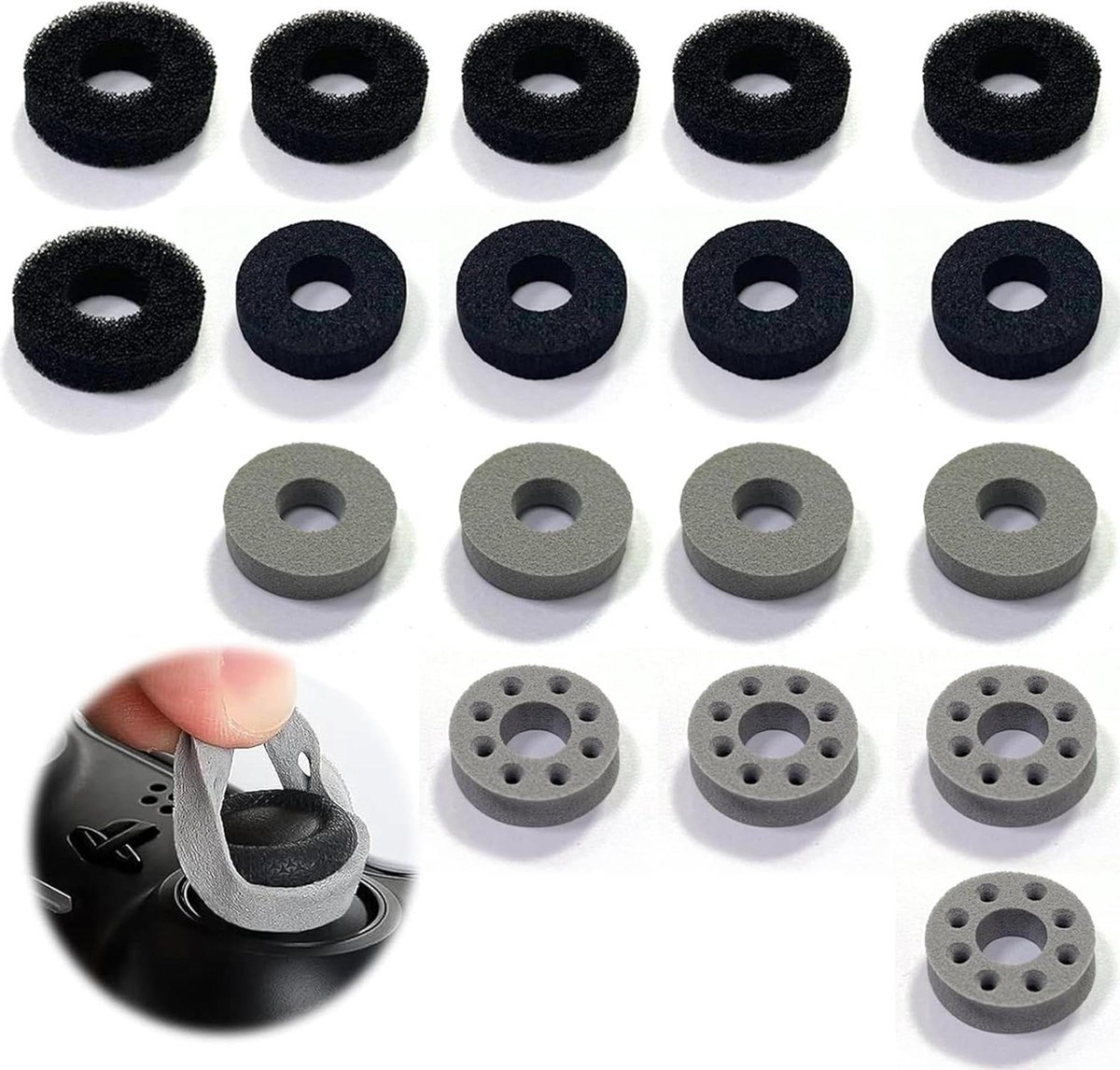 Allecto Plus - Thumbstick Schokdemper Assist Ringen Set voor Preciezer Gamers - Compatibel met Playstation 5, Xbox One, Switch - 18 Stuks