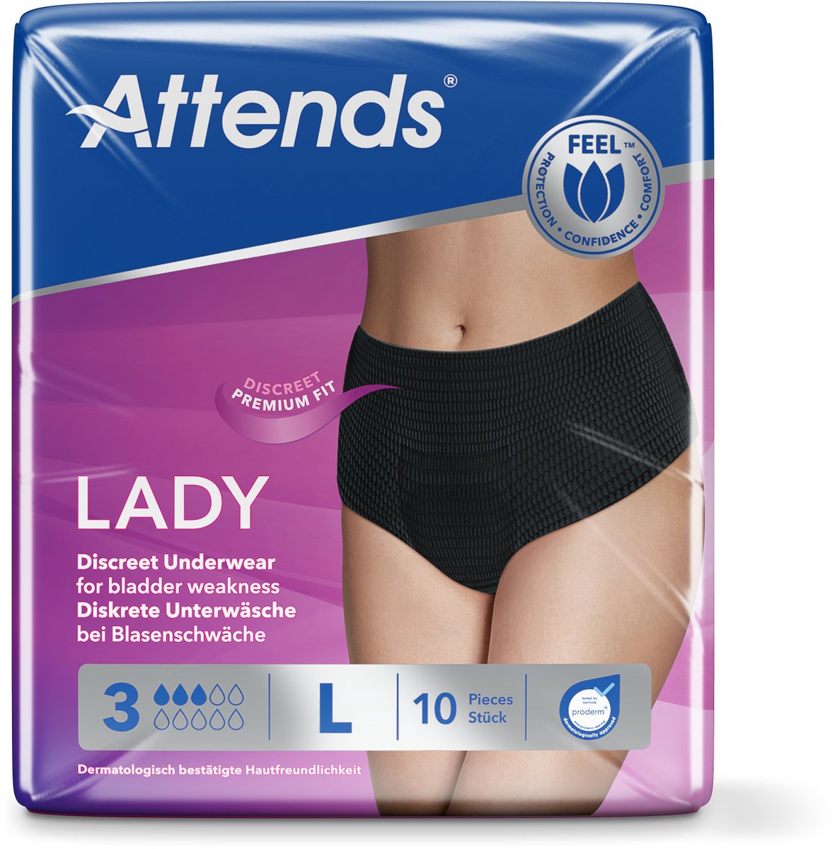 Goedkoopste Attends Lady discreet underwear zwart 3L 10 Stuks