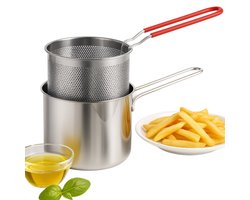Cheqo® Frituurpan met Korf – Voor Fornuis – Frituur Pan – RVS – 1.2L – Geschikt Voor Gas – Inclusief Frituurmandje