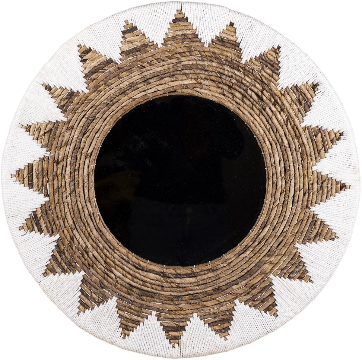 Lyma Living Spiegel - Ronde wandspiegel met macrame - Bohemian spiegel - Ibiza spiegel - Handgemaakt op Bali - Doorsnee 60 cm Wit