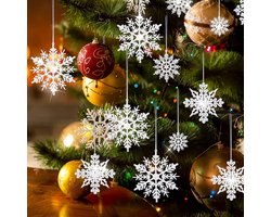 Allecto Plus - 40 Pack Sprankelende Kerst Sneeuwvlok Ornamenten - Verschillende Maten - Xmas Decoratie - Winter Opknoping voor Kerstboom - Duurzaam - Indoor en Outdoor Gebruik