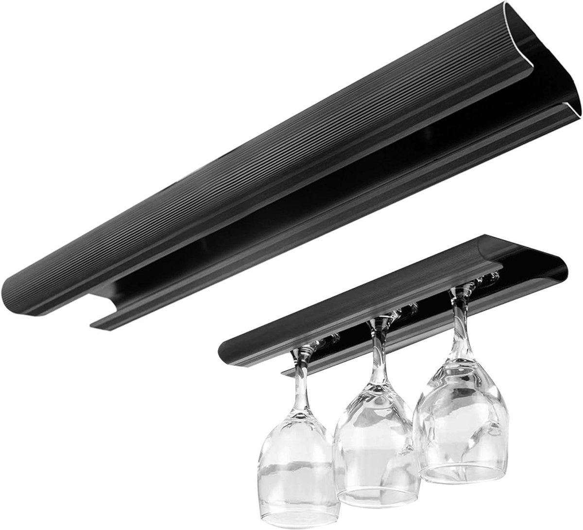 Allecto Plus - Hangend Wijnglazenhoudersysteem - Geschikt voor Keuken en Bar - Zwart - Duurzaam Aluminium Alloy - Voor 1 Glazen Wijnglas