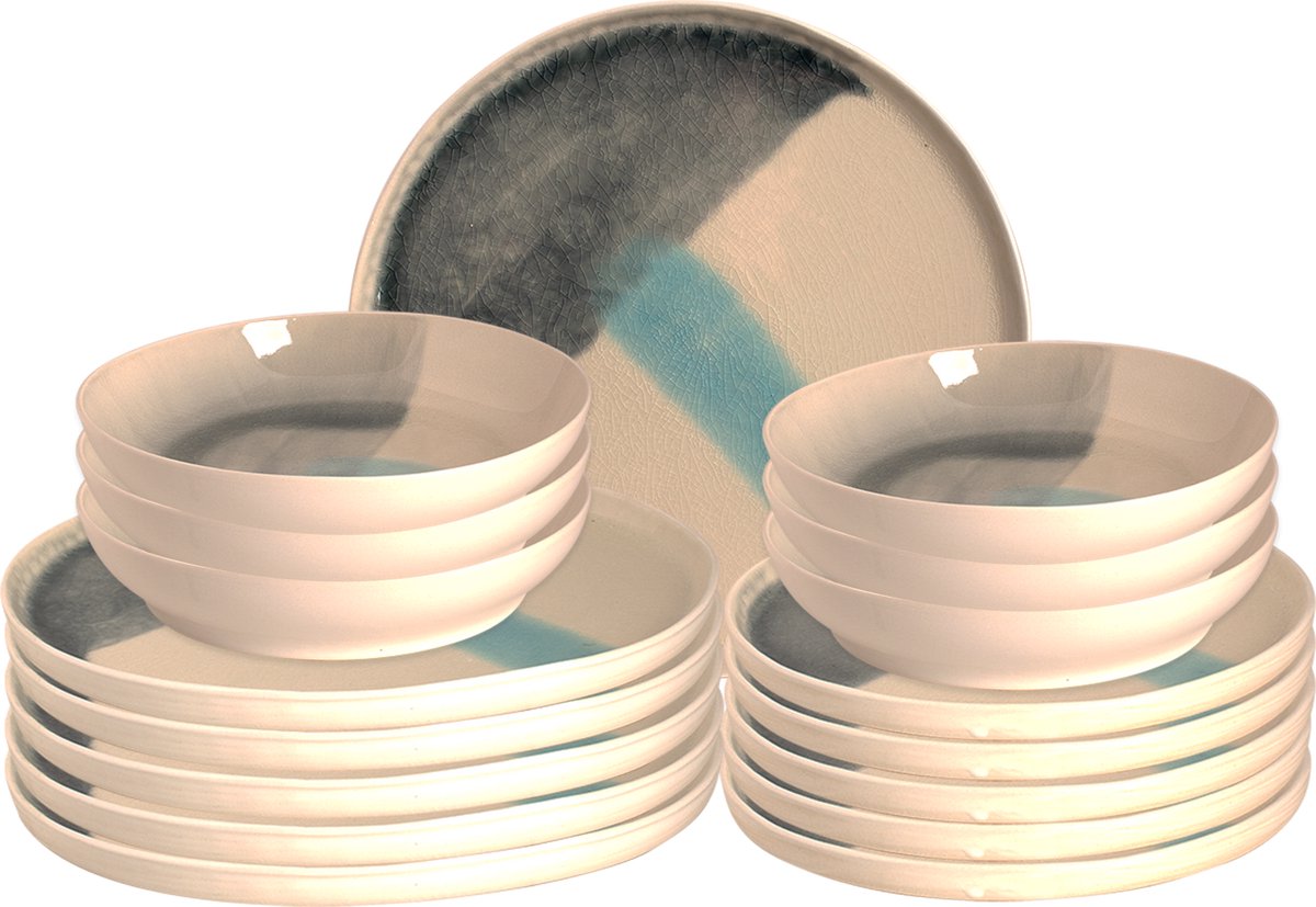 Palmer - Marlow - Serviesset - 6 persoons - 18 delig - Wit/Blauw - Stoneware - Bordenset