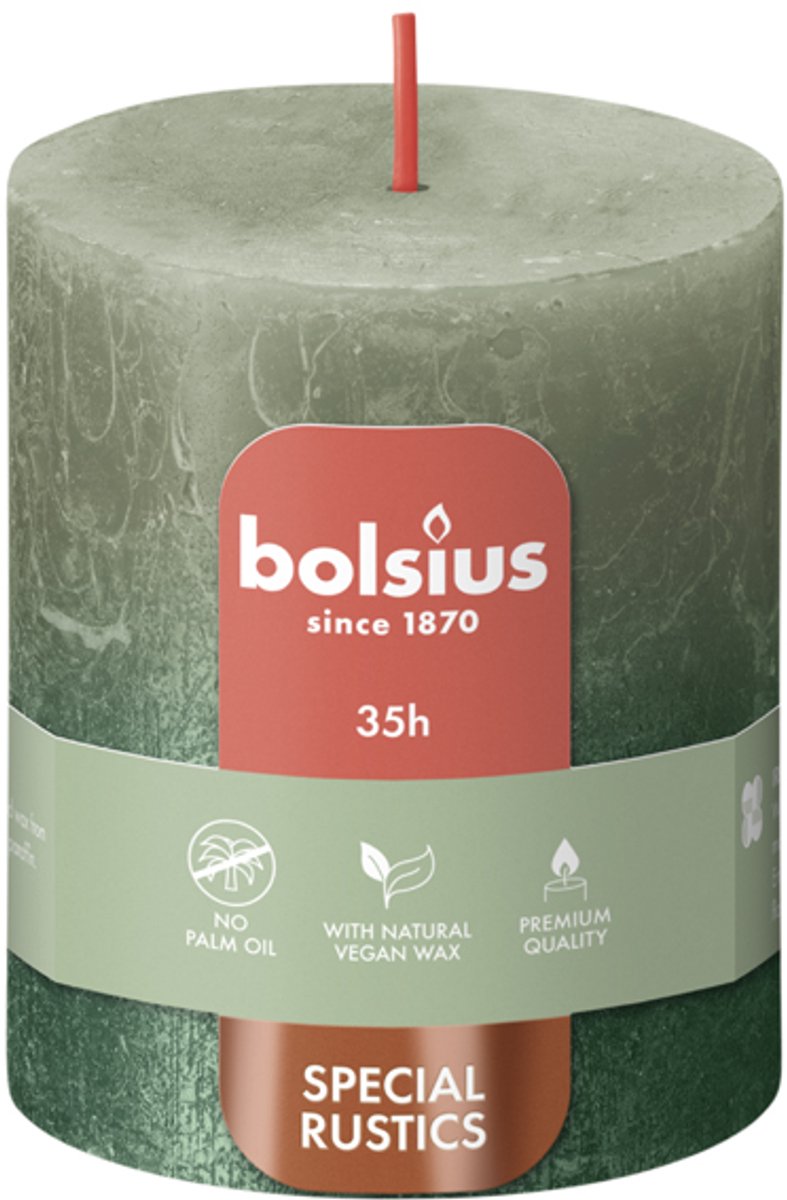 Bolsius Rustiek stompkaars - Fading metallic - 80/68 - 1 Stuk - Fresh Olive + Metallic Green Groen