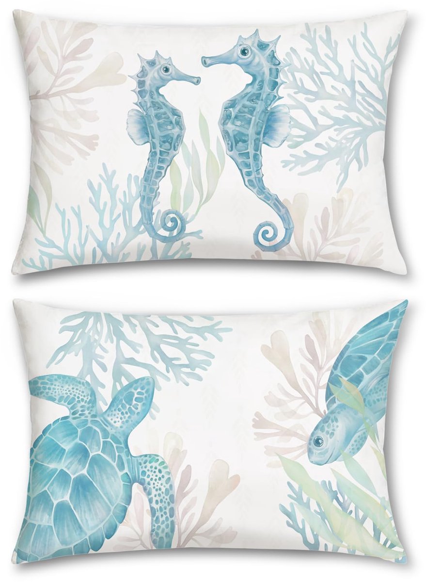Ibenzoa® Set van 2 Decoratieve Kussenslopen met Zeedierenmotief voor Binnen- en Buitengebruik