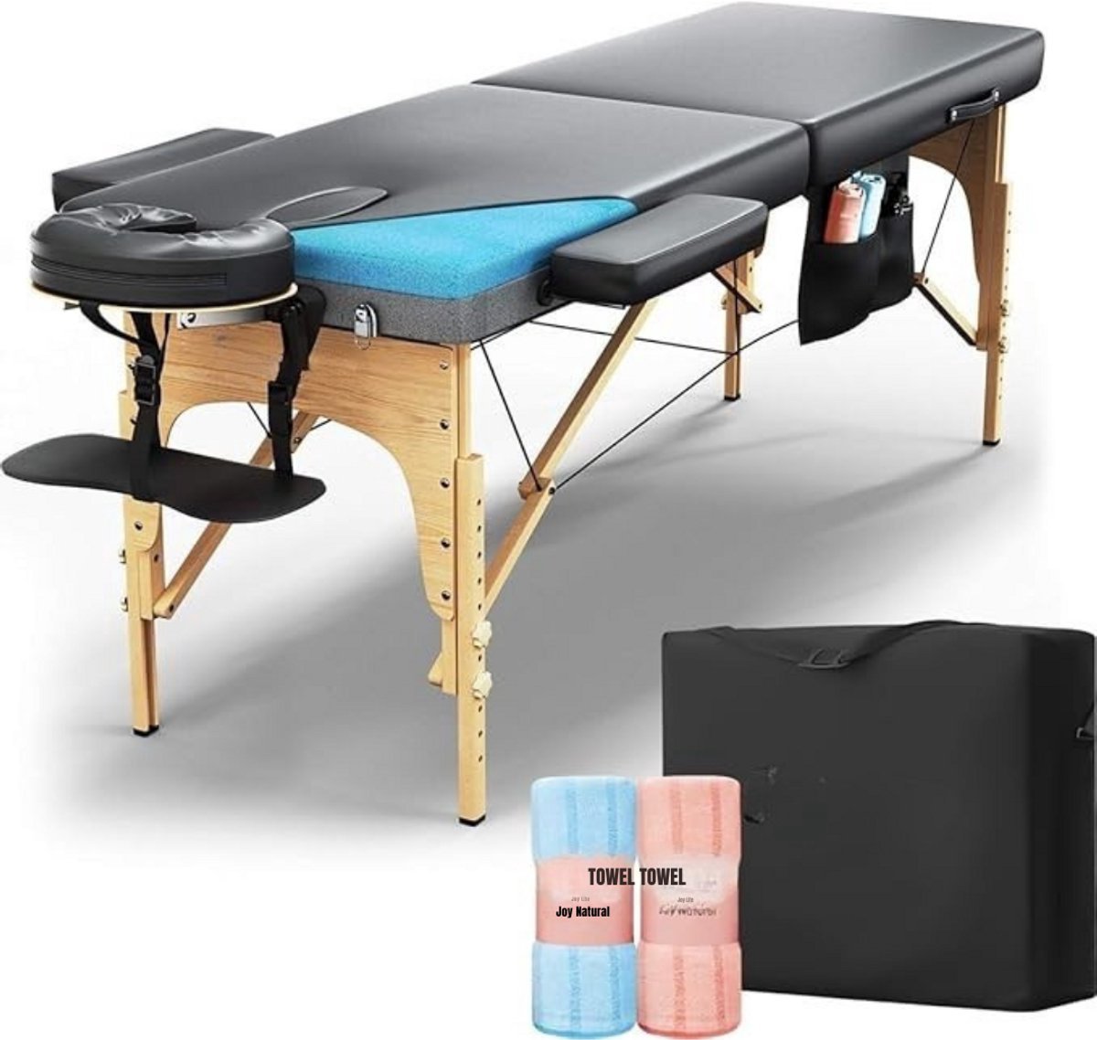 Thuys – Massagetafel Hoeslaken – Inklapbaar – 215 x 70 x 60 cm – Zwart