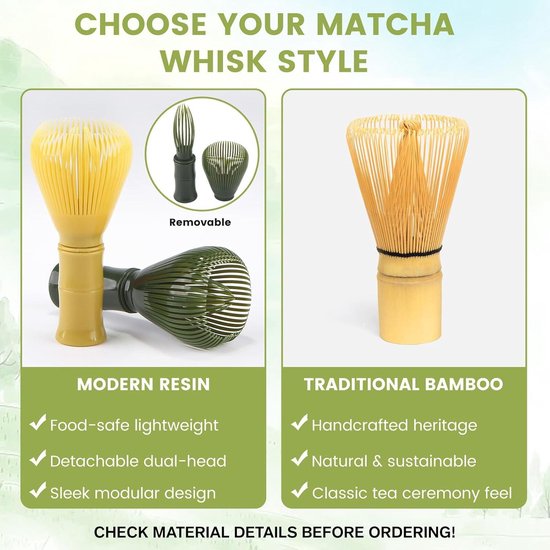 Matcha-bezemset, 4 stuks, matcha-garde met 2 matcha-lepels