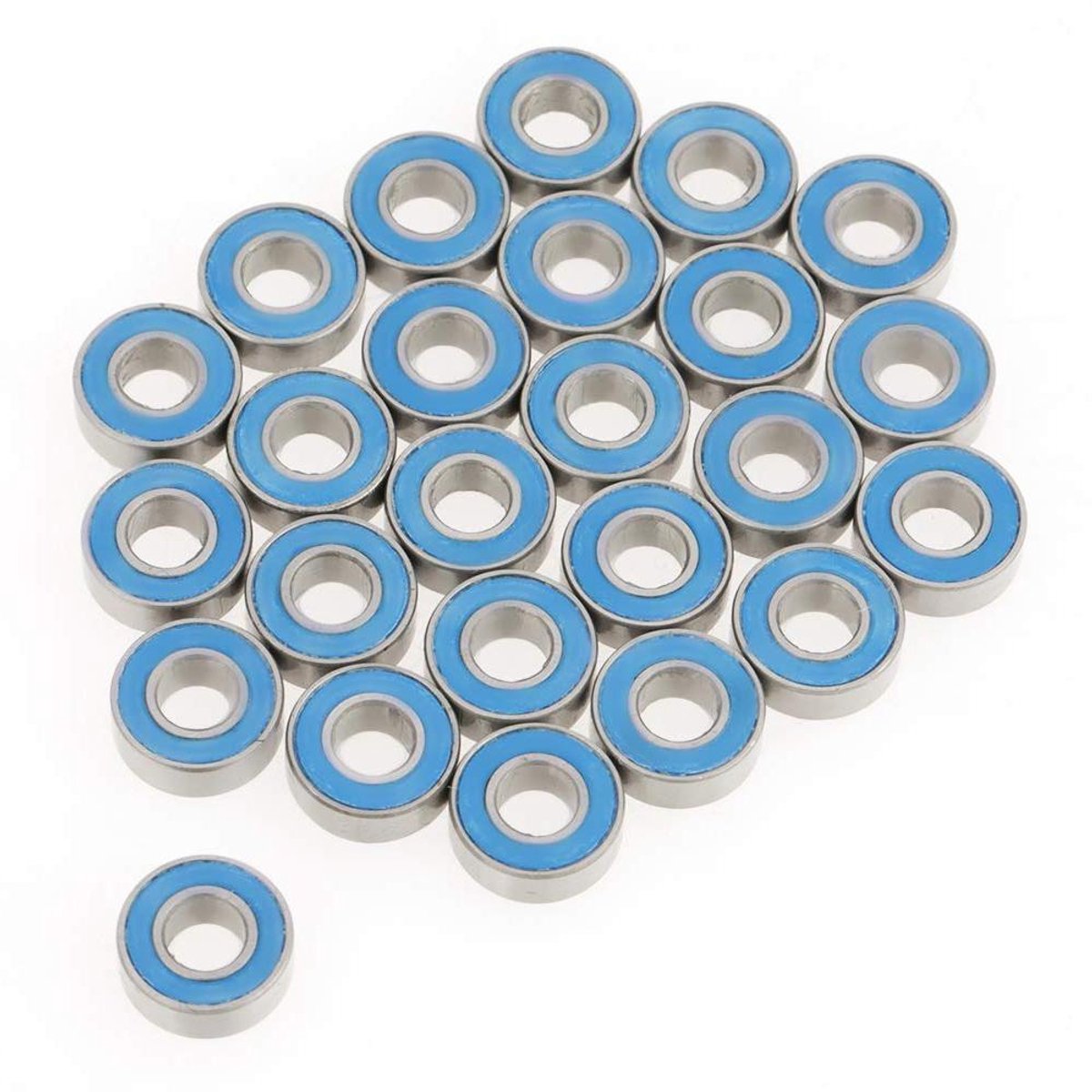 Allecto Plus - set van 25 kogellagers MR115-2RS blauw metaalrubber, 5x11x4 mm, sferische kogellagers met afdichting.