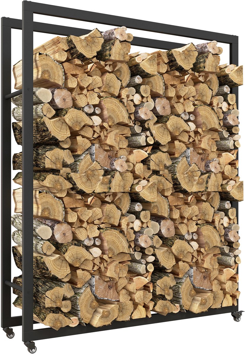 Outsunny - Houtopslag - 120L x 32B x 151H cm - Metaal - Zwart