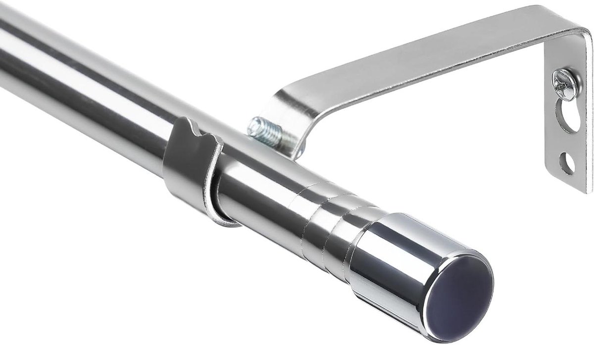 Allecto Plus - Uitschuifbare metalen gordijnroede 16 mm zilver 76-198 cm - Voor voile gordijnen - Roestvrijstalen raamgordijnroede met verstelbare beugels
