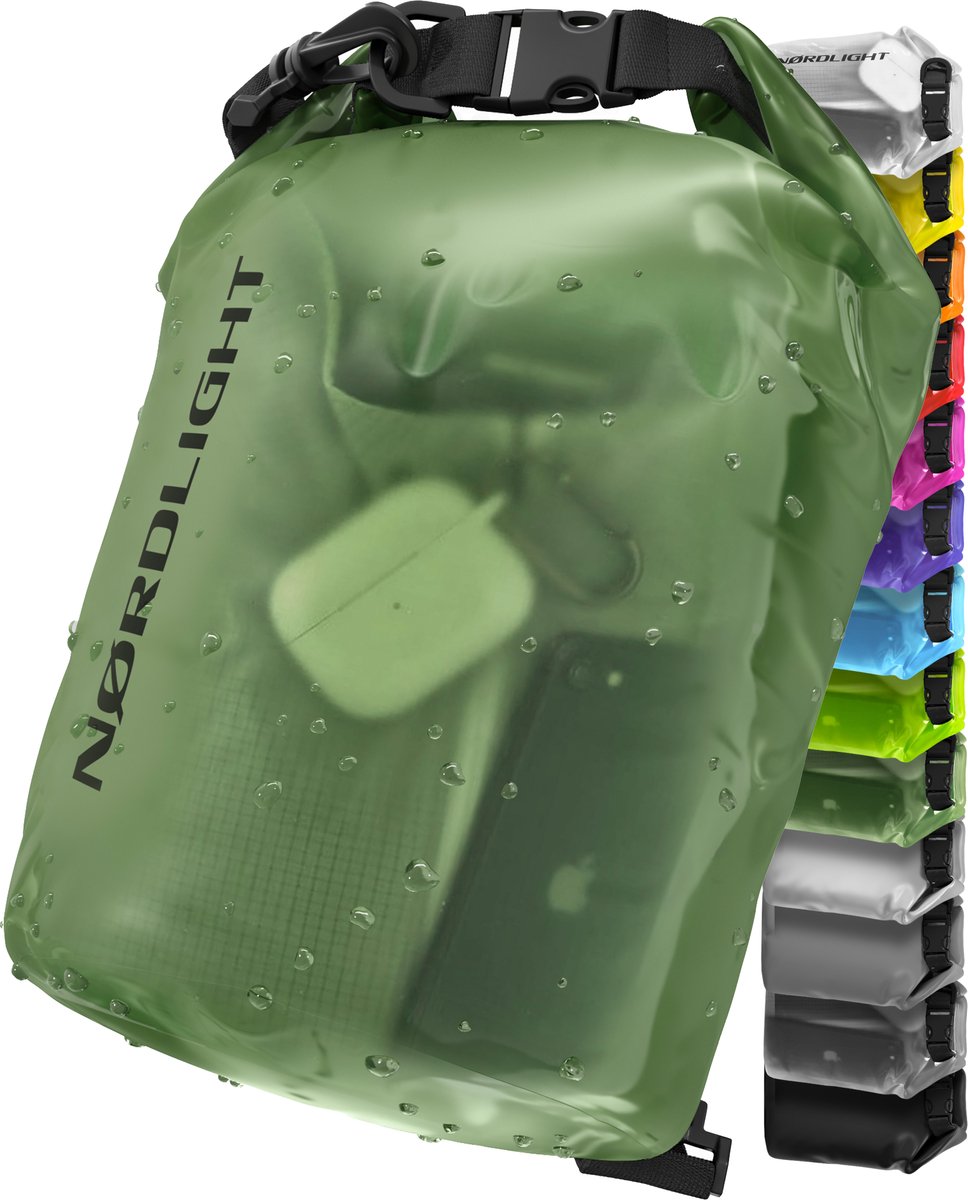 Nordlight Dry Bag en Waterdichte Tas - (15L, Donkergroen) Waterdichte pakzak met rolsluiting en schouderband | Zwemmen, strand, kanoën, staand peddelen, duiken