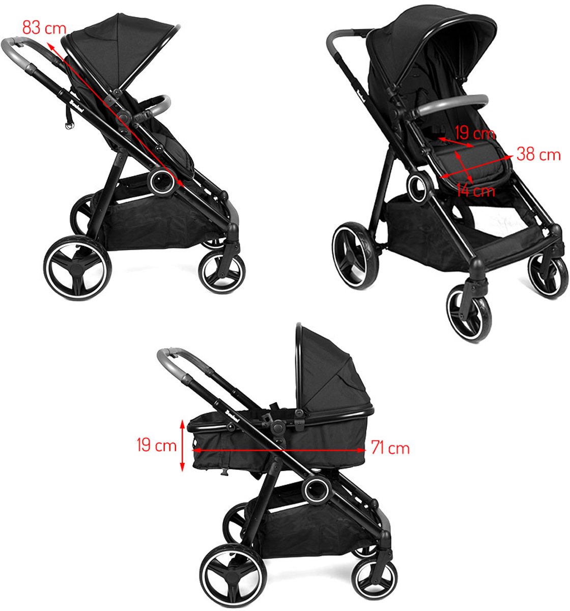 Baninni Luiz - Tweeling Kinderwagen - Duo Buggy - incl. 2 omvormbare zitjes & reiswiegjes - Geschikt voor 1 of 2 kindjes vanaf geboorte tot 22kg - Zwart — cadeau in Cadeau-ideeën - foto 8