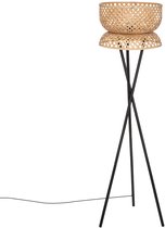 booglamp Boho Bamboe Staande Lamp voor Slaapkamer Kantoor Vintage Vloerlamp voor Woonkamer LED Rieten Vloerlamp Voetschakelaar staande lamp