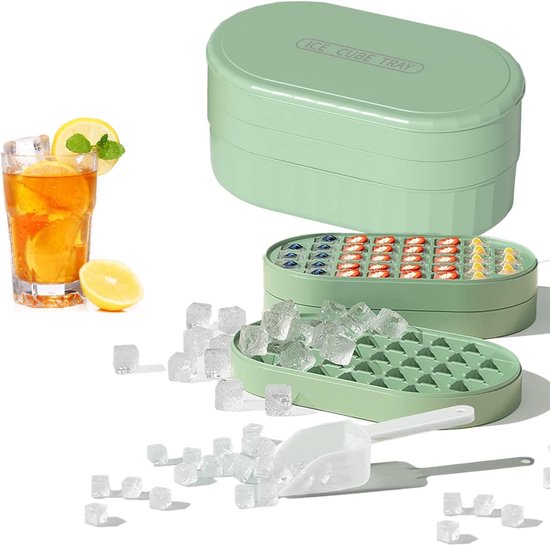 Bac à Glaçons Avec Couvercle Et Réserve – 56 Glaçons Carrés – Double Couche, Pelle Incluse – Blanc