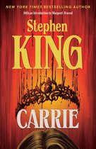 Boekomslag 'Carrie' van Stephen King met een donkerrode achtergrond, een kroon van chocolade en de titel in grote gele letters.