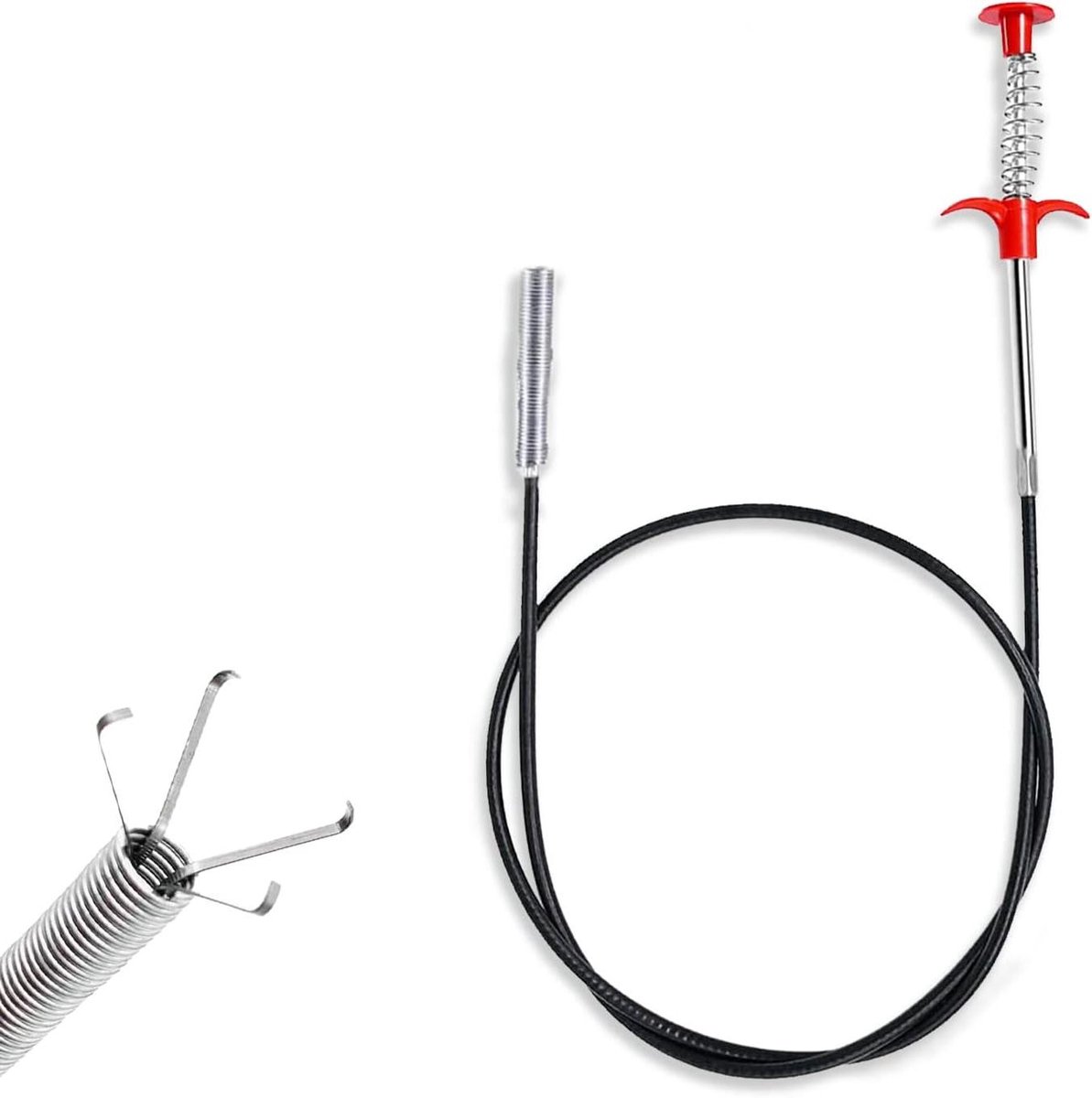 Allecto plus - Flexibele afvoerontstopper 90 cm - afvoergootsteen ontstopper - Haarverwijderaar voor gootsteen - Badkamer en toilet - Zwart