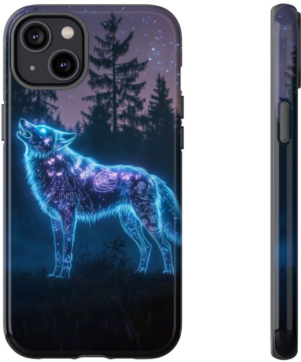 Gloeiende Wolf met Oeroude Symbolen – Telefoonhoesje Geschikt voor iPhone 14 Plus
