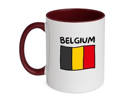 Hacebo® - Belgium vlag koffiebeker bordeaux - België - reizigers - thee mok - koffie beker - toerist - verjaardagscadeau - souvenir - vakantie - kado - gift - geschenk - koffiemok - 350 ML inhoud