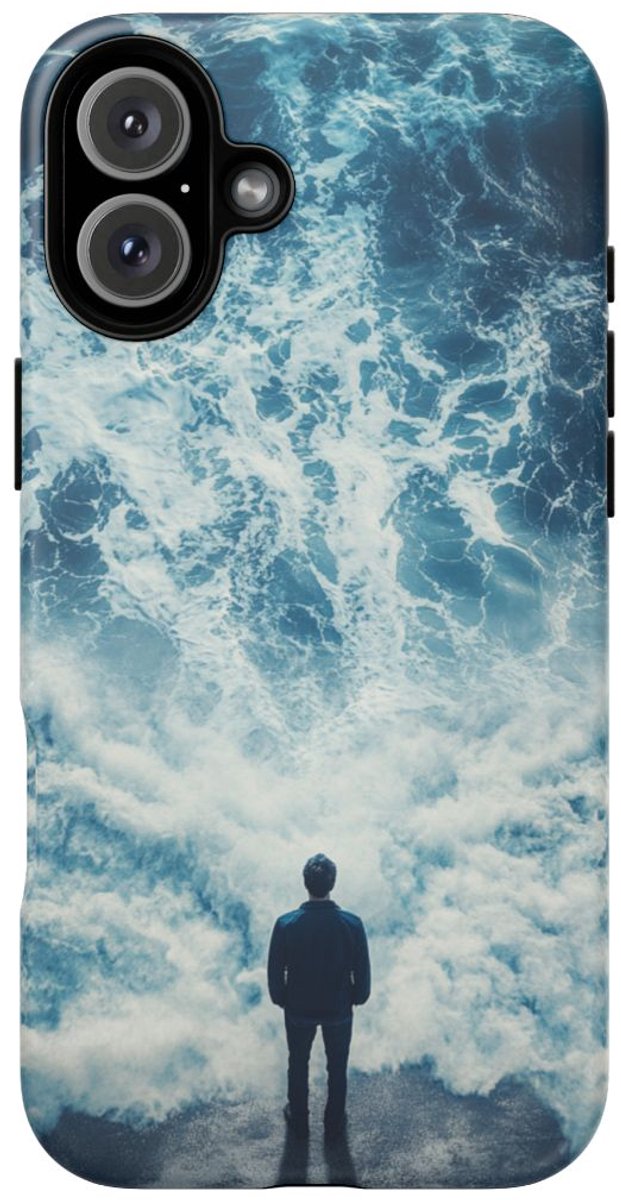 Man Tegenover Oceaangolven – Telefoonhoesje Geschikt voor iPhone 16 Plus
