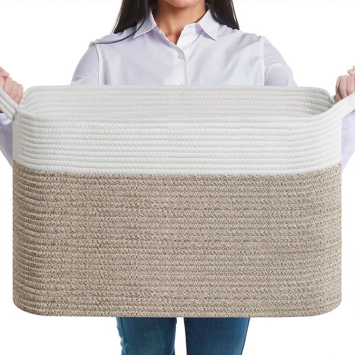 Ibenzoa® Grote katoenen wasmand van 63 liter voor veelzijdige opbergruimte in huis