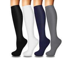 4 paar compressiekousen voor vrouwen met een goede bloedsomloop - de beste ondersteuning voor verpleegkundigen, hardlopen, sport en reizen (L-XL)