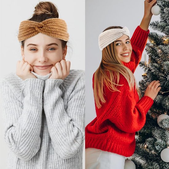 2 stuks hoofdband voor dames, winter, gebreide hoofdband voor dames, verdikt met fleece gevoerd, elastische warme haarband, hoofdband, oorwarmer voor vrouwen en meisjes, essentiële winterhoofdband van Hicarer — afbeelding 4