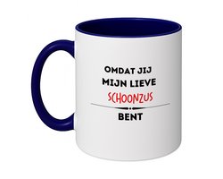 Hacebo® - omdat jij mijn lieve schoonzus bent koffiebeker donker blauw - Zus - de liefste schoonzus - thee mok - koffie beker - verjaardag - cadeautje voor zus - kado - geschenk - koffiemok - 350 ML inhoud