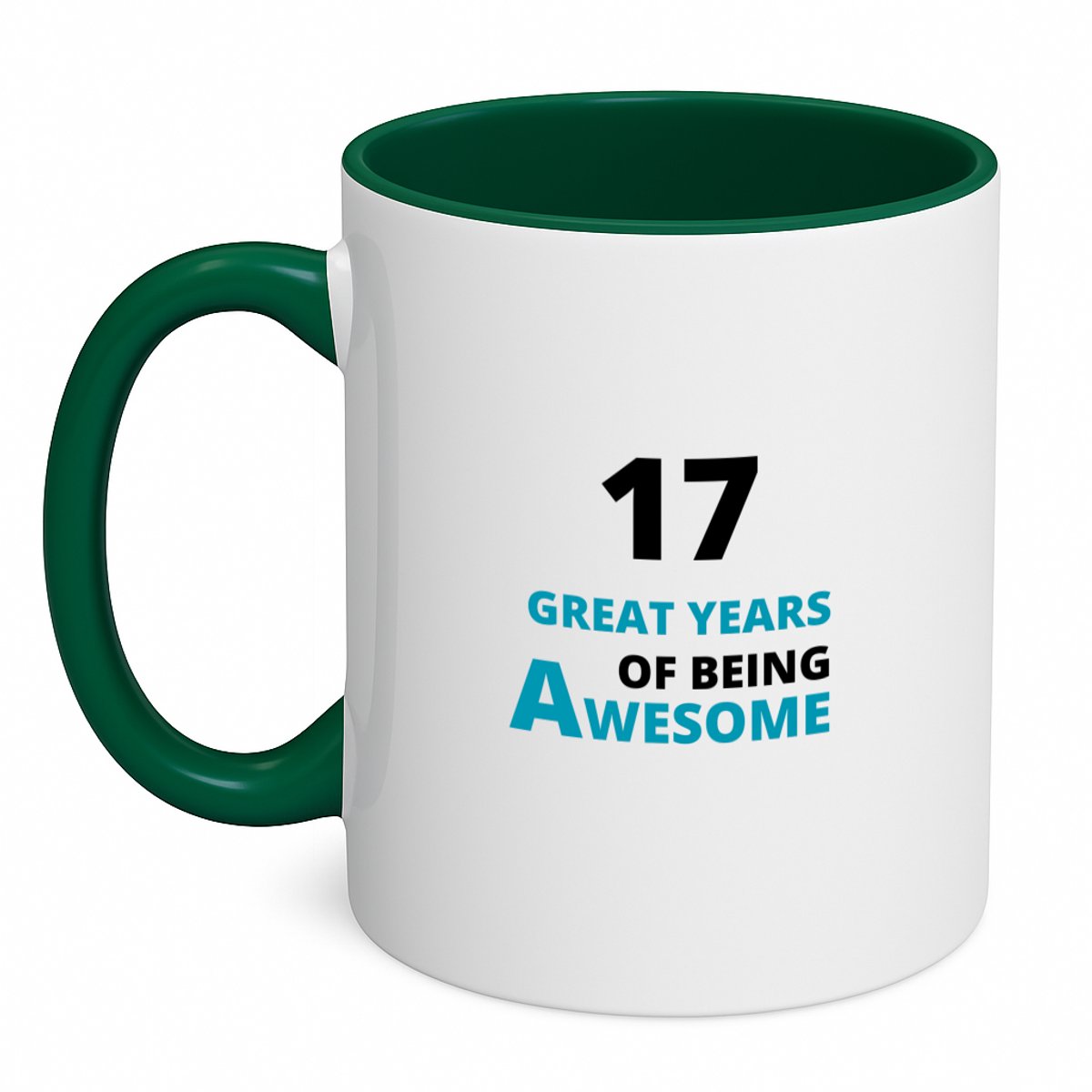 Hacebo® - 17 great years of being awesome koffiebeker donker groen - iemand die 17 jaar is geworden - thee mok - koffie beker - verjaardagscadeau - verjaardag - cadeau - kado - geschenk - gift - goeie jaren - koffiemok - 350 ML inhoud