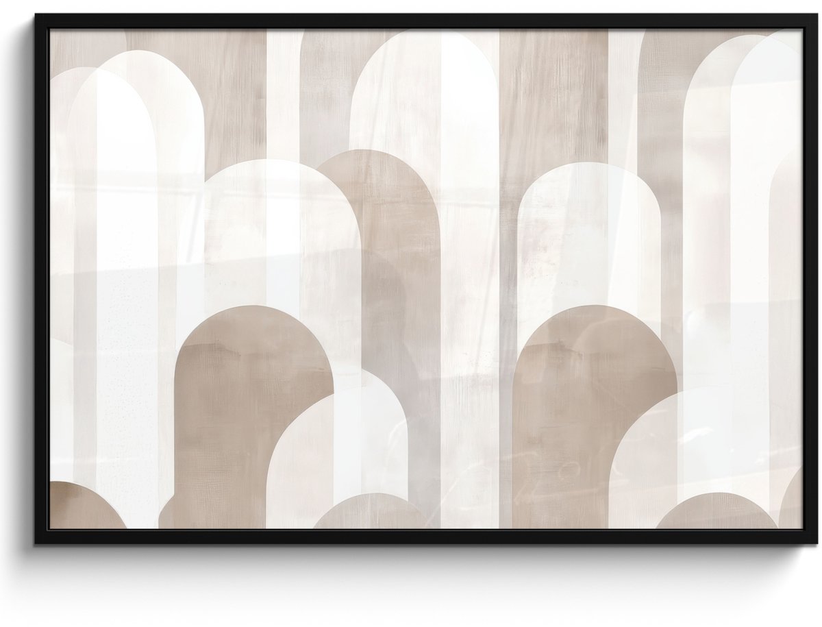 FrameYourWall Poster in lijst - Fotolijst 120x80 cm - Posters - Abstracte bogen - Modern - Beige - Posterlijst zwart - Decoratie - Wanddecoratie woonkamer - Muurdecoratie slaapkamer Bogen - Beige