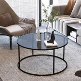 In And OutdoorMatch Table Basse Bezos - 45x80 cm - Glas Trempé - Zwart et Transparent - Métal - Design Intemporel