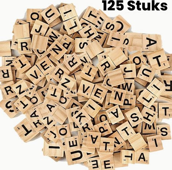 Allernieuwste.nl® 125 STUKS Houten Scrabble Letters met Letterwaarde - Alfabet Spel Letters Hout %%