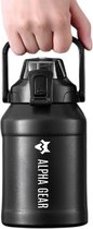 Alpha Gear - Bidon - Waterfles - 1000ml - Thermisch - Vacuüm - Roestvrij Staal - 1L - BPA vrij - Sportfles - Voor Volwassenen - Waterflessen met Rietje - Drinkfles Kind - Zwart - Met Hendel - 1 Klik Open